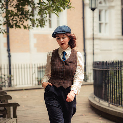Casquette Gavroche en Tweed du Donegal Chiné Glenborin bleu-noir JAXON & JAMES