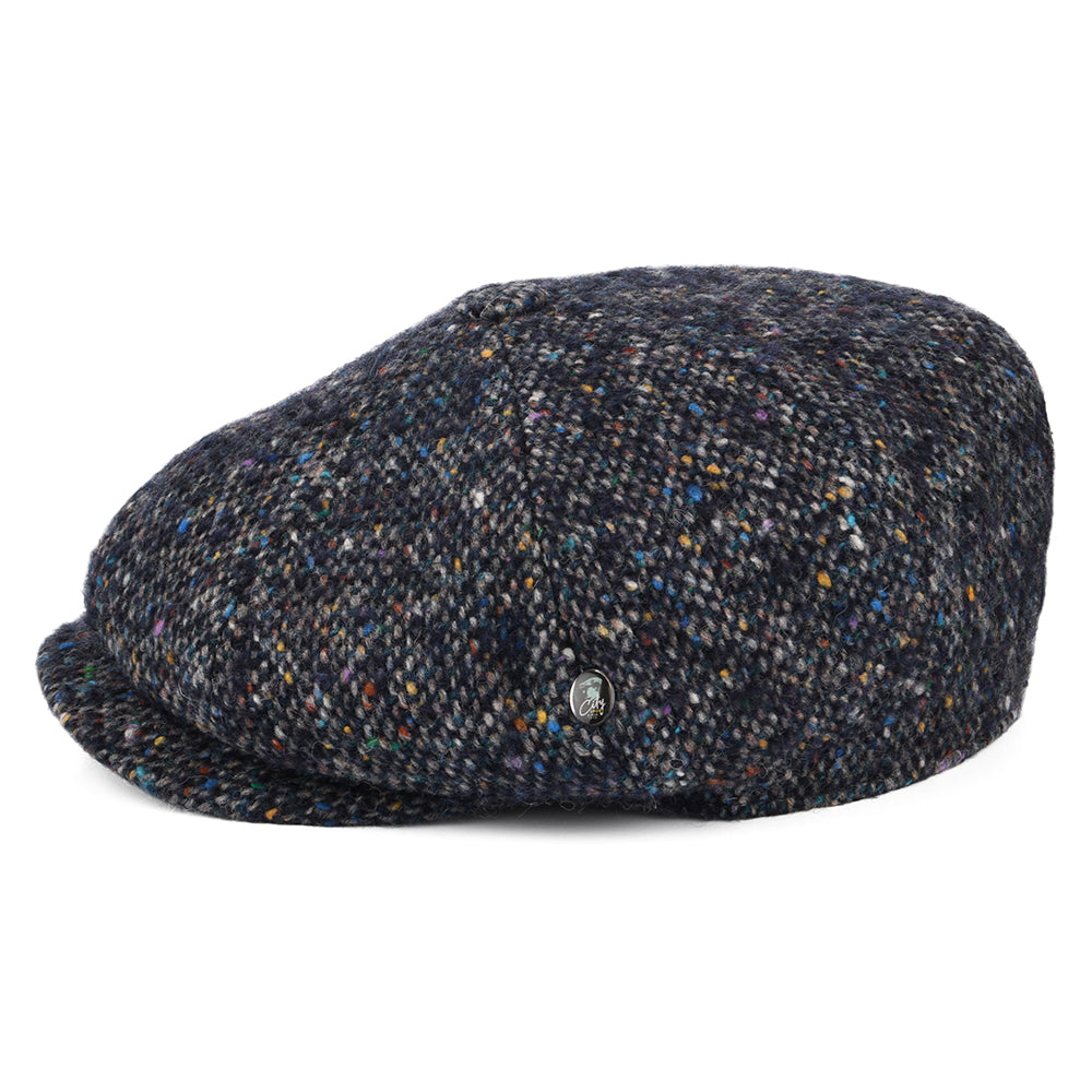 Casquette Gavroche en Tweed du Donegal Chiné Calotte Profonde bleu marine-multi CITY SPORT