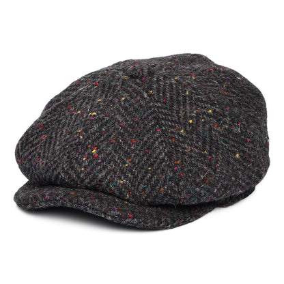 Casquette Gavroche en Tweed du Donegal Épais à Chevrons Errigal anthracite-multi JAXON & JAMES