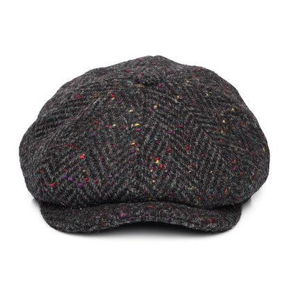 Casquette Gavroche en Tweed du Donegal Épais à Chevrons Errigal anthracite-multi JAXON & JAMES