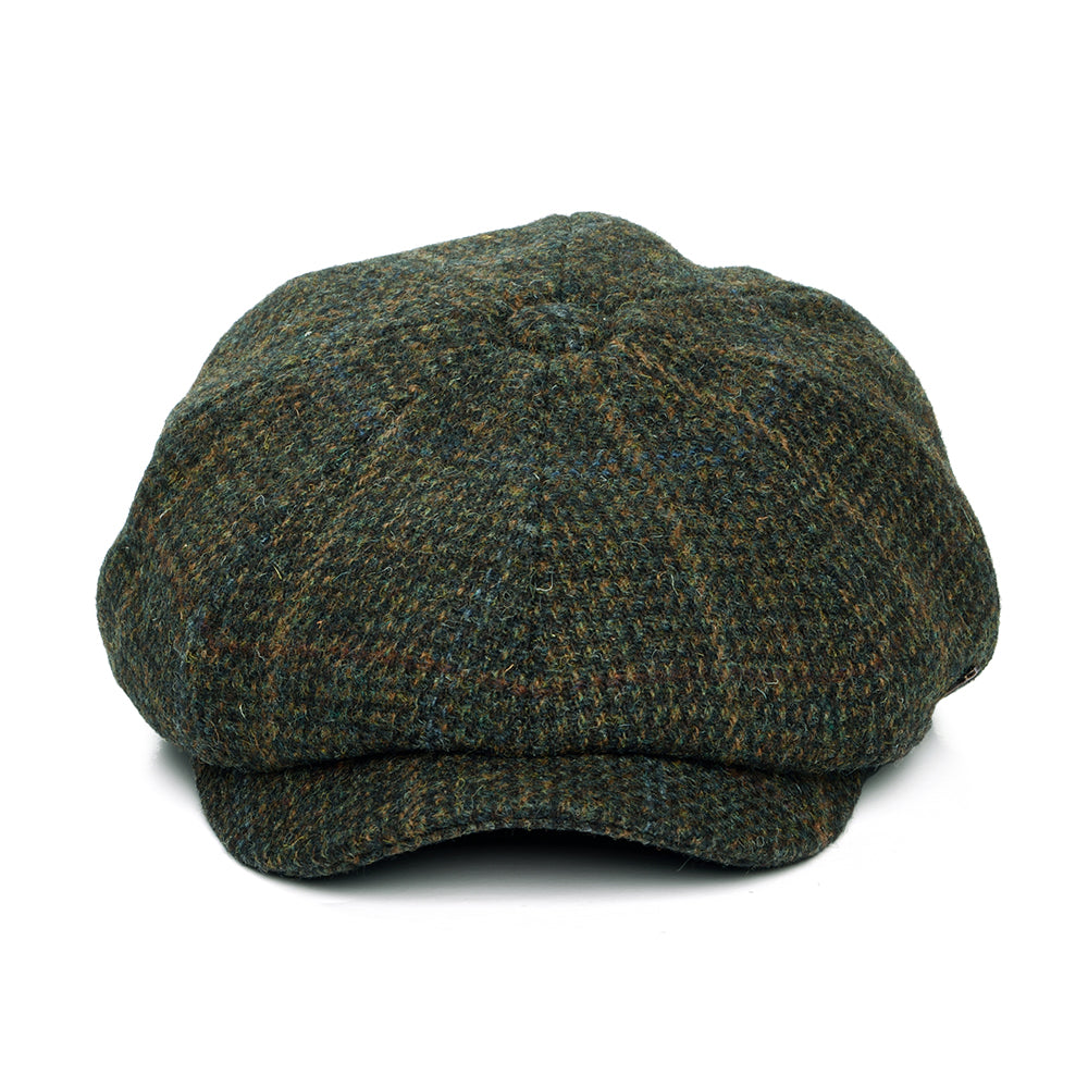 Casquette Gavroche en HARRIS TWEED à Carreaux Carloway olive et mix de couleurs FAILSWORTH