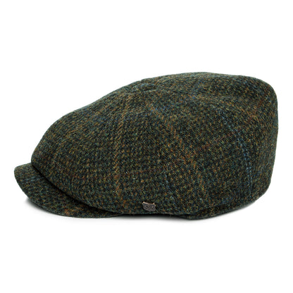 Casquette Gavroche en HARRIS TWEED à Carreaux Carloway olive et mix de couleurs FAILSWORTH
