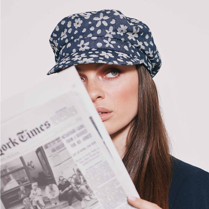 Casquette Gavroche en Denim Floral indigo SEEBERGER