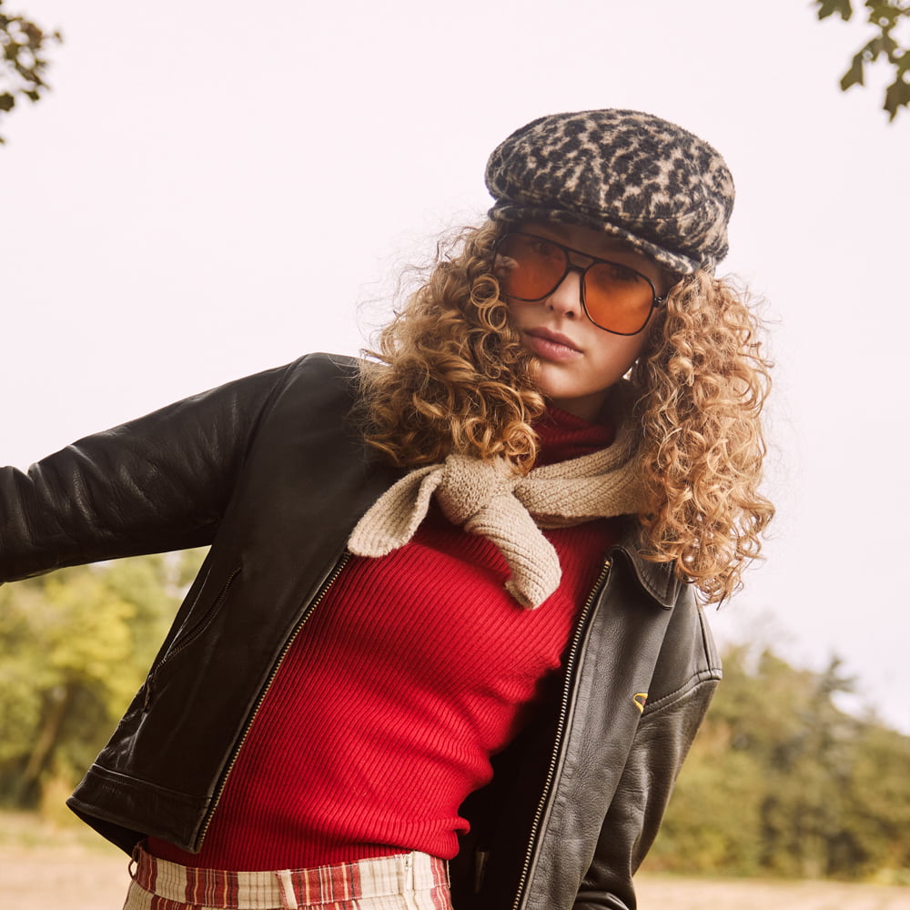 Casquette Plate en Laine Mélangée Léopard Systa marron BARTS