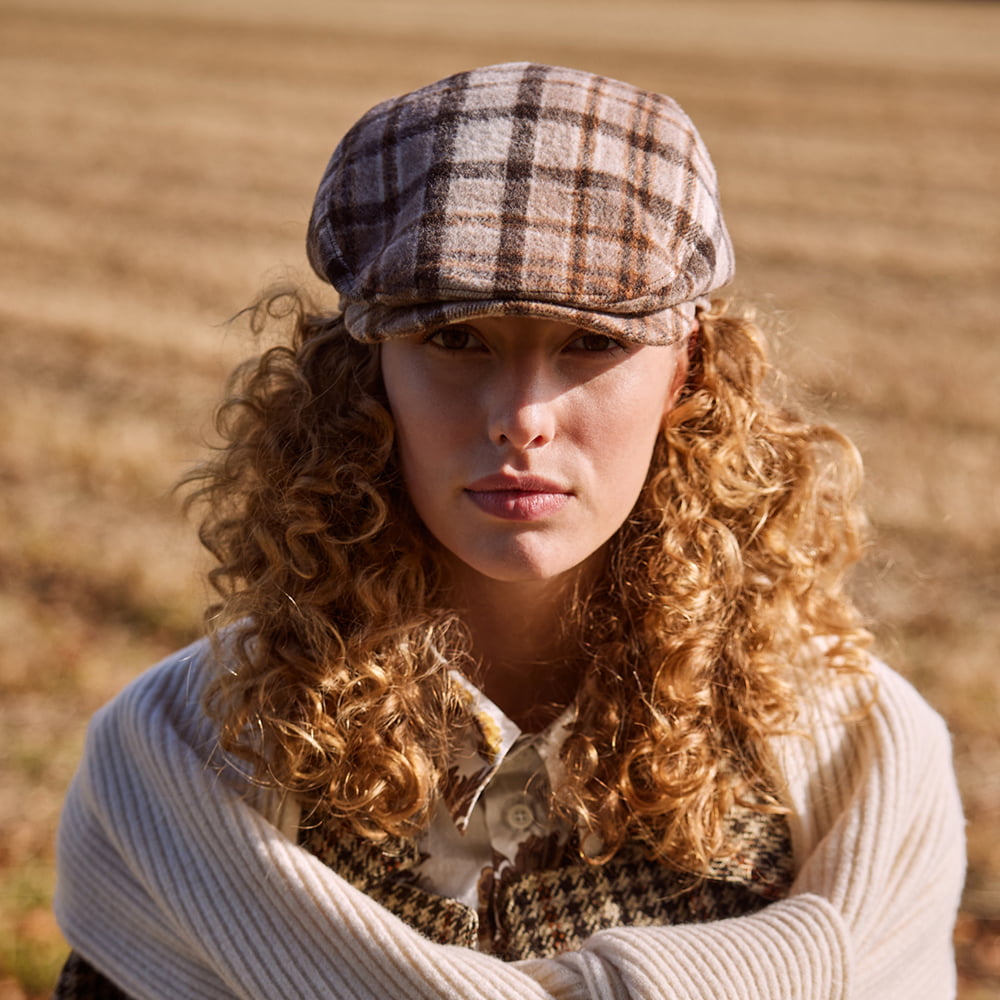 Casquette Plate en Laine Mélangée à Carreaux Systa marron clair BARTS