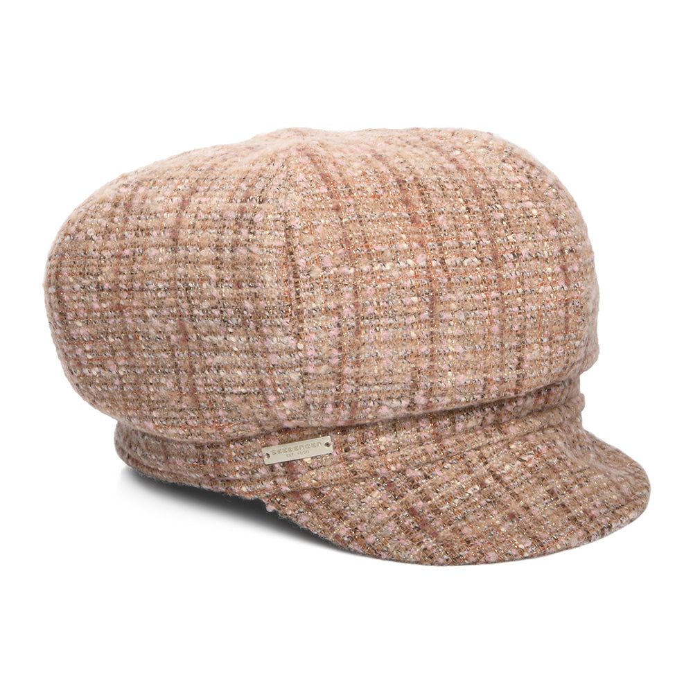 Casquette Gavroche en Tweed camel-rose SEEBERGER