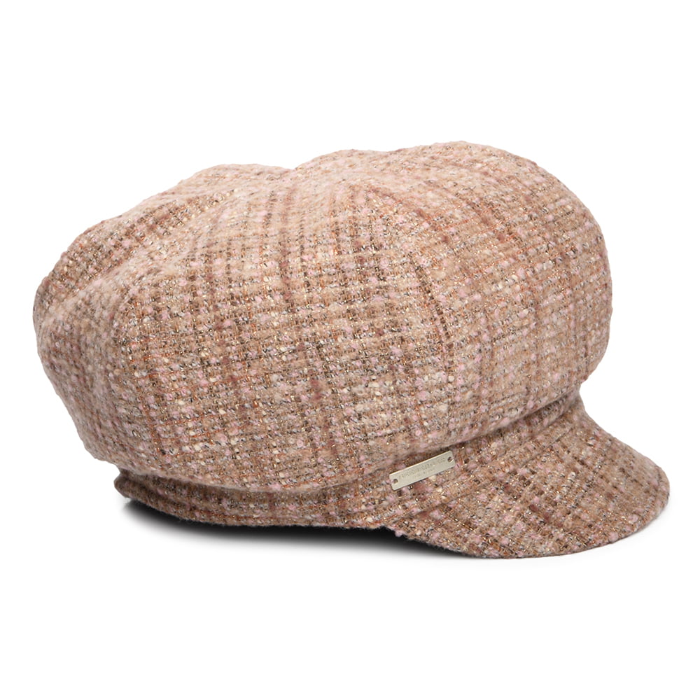Casquette Gavroche en Tweed camel-rose SEEBERGER
