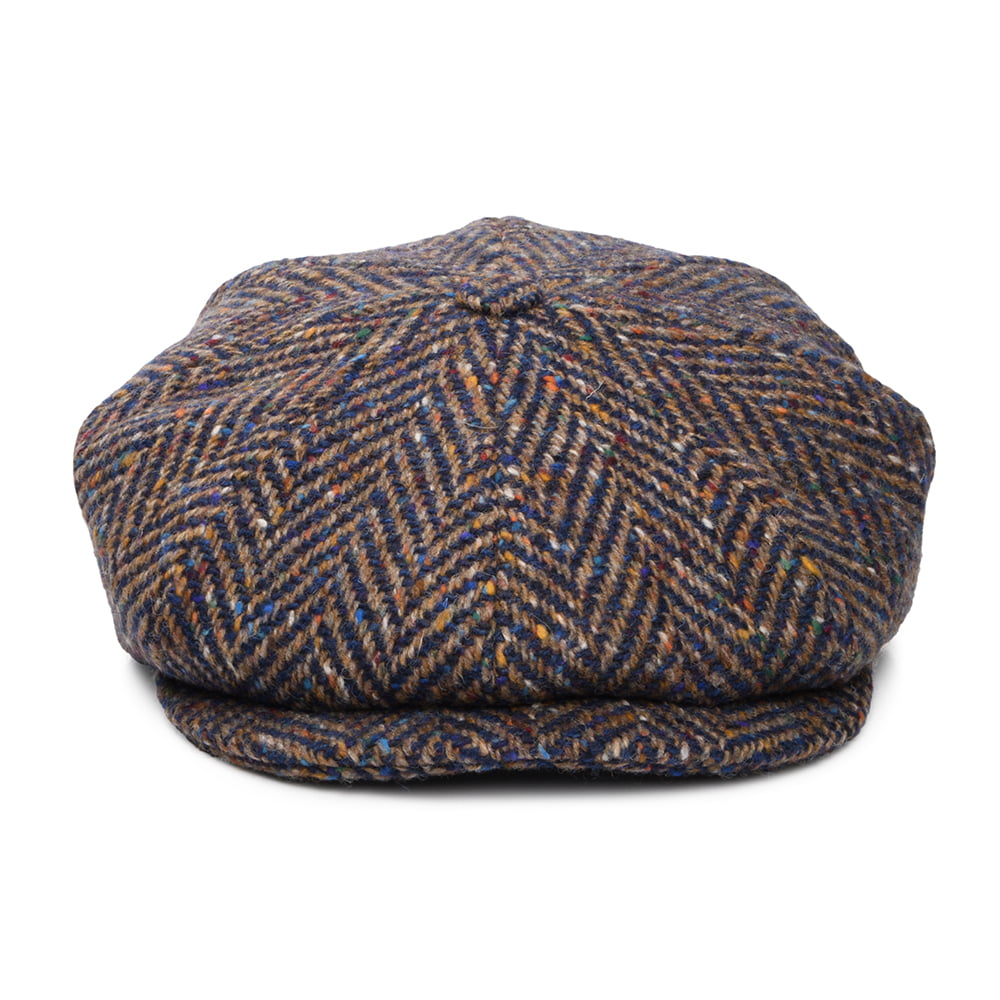 Casquette Gavroche en Tweed du Donegal à Chevrons bleu-taupe CITY SPORT