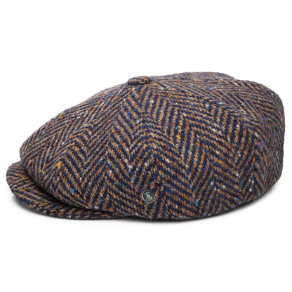 Casquette Gavroche en Tweed du Donegal à Chevrons bleu-taupe CITY SPORT