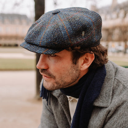 Casquette Gavroche en HARRIS TWEED Le Curieux bleu marine-rouille CITY SPORT