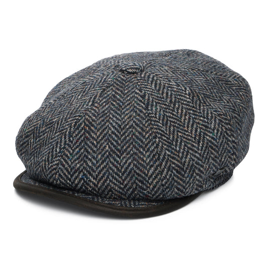 Casquette Gavroche en Laine Britannique à Chevrons Shelby bleu marine FAILSWORTH