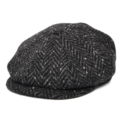 Casquette Gavroche en Tweed du Donegal à Chevrons Calotte Profonde noir-anthracite CITY SPORT