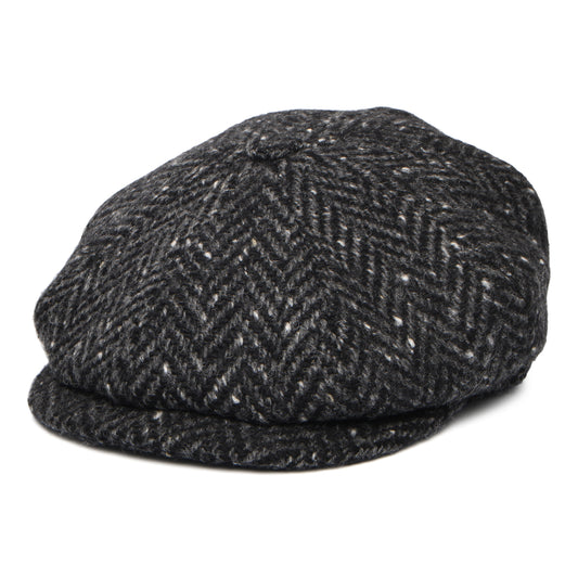 Casquette Gavroche en Tweed du Donegal à Chevrons Calotte Profonde noir-anthracite CITY SPORT