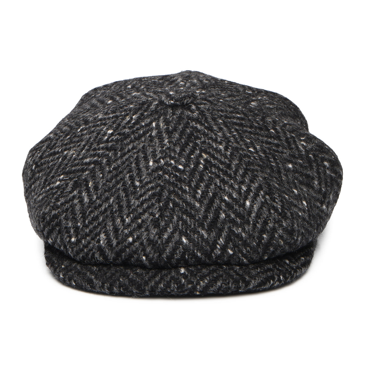 Casquette Gavroche en Tweed du Donegal à Chevrons Calotte Profonde noir-anthracite CITY SPORT