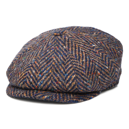 Casquette Gavroche en Tweed du Donegal à Chevrons Calotte Profonde bleu-taupe CITY SPORT