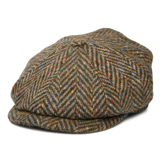 Casquette Gavroche en Tweed du Donegal à Chevrons Calotte Profonde olive CITY SPORT