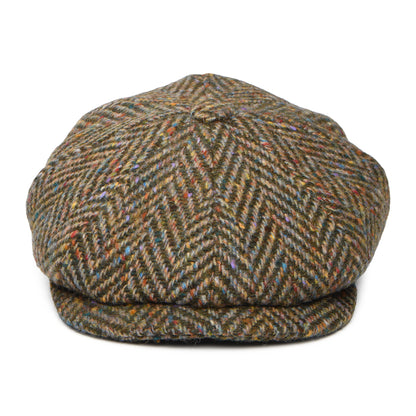 Casquette Gavroche en Tweed du Donegal à Chevrons Calotte Profonde olive CITY SPORT