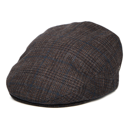 Casquette Plate en Laine et Cachemire à Carreaux marron foncé-bleu CITY SPORT