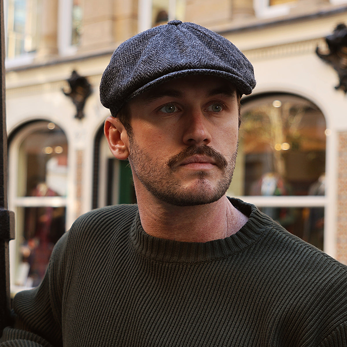 Casquette Gavroche en Laine Britannique à Chevrons Brooklyn anthracite CHRISTYS
