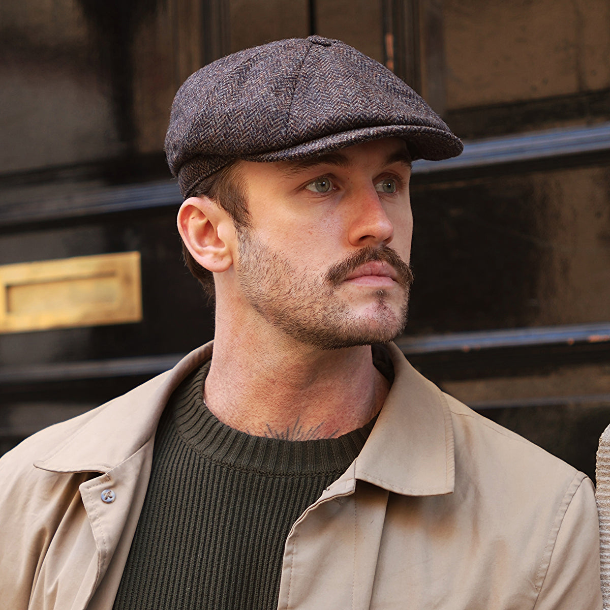 Casquette Gavroche en Laine Britannique à Chevrons Brooklyn marron CHRISTYS