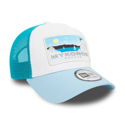 Casquette Trucker NE Summer A-Frame Mykonos blanc-bleu clair NEW ERA
