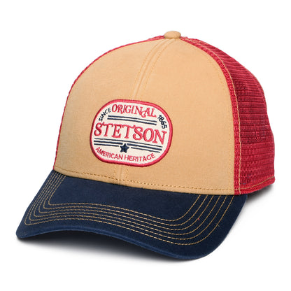 Casquette Trucker Vintage marron clair-bleu marine-rouge STETSON