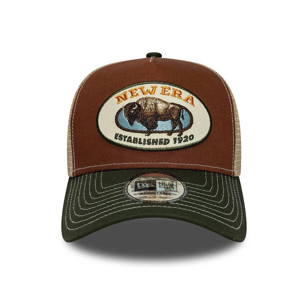 Casquette Trucker Bison Animal Patch A-Frame marron-olive-sable NEW ERA