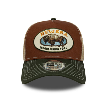 Casquette Trucker Bison Animal Patch A-Frame marron-olive-sable NEW ERA