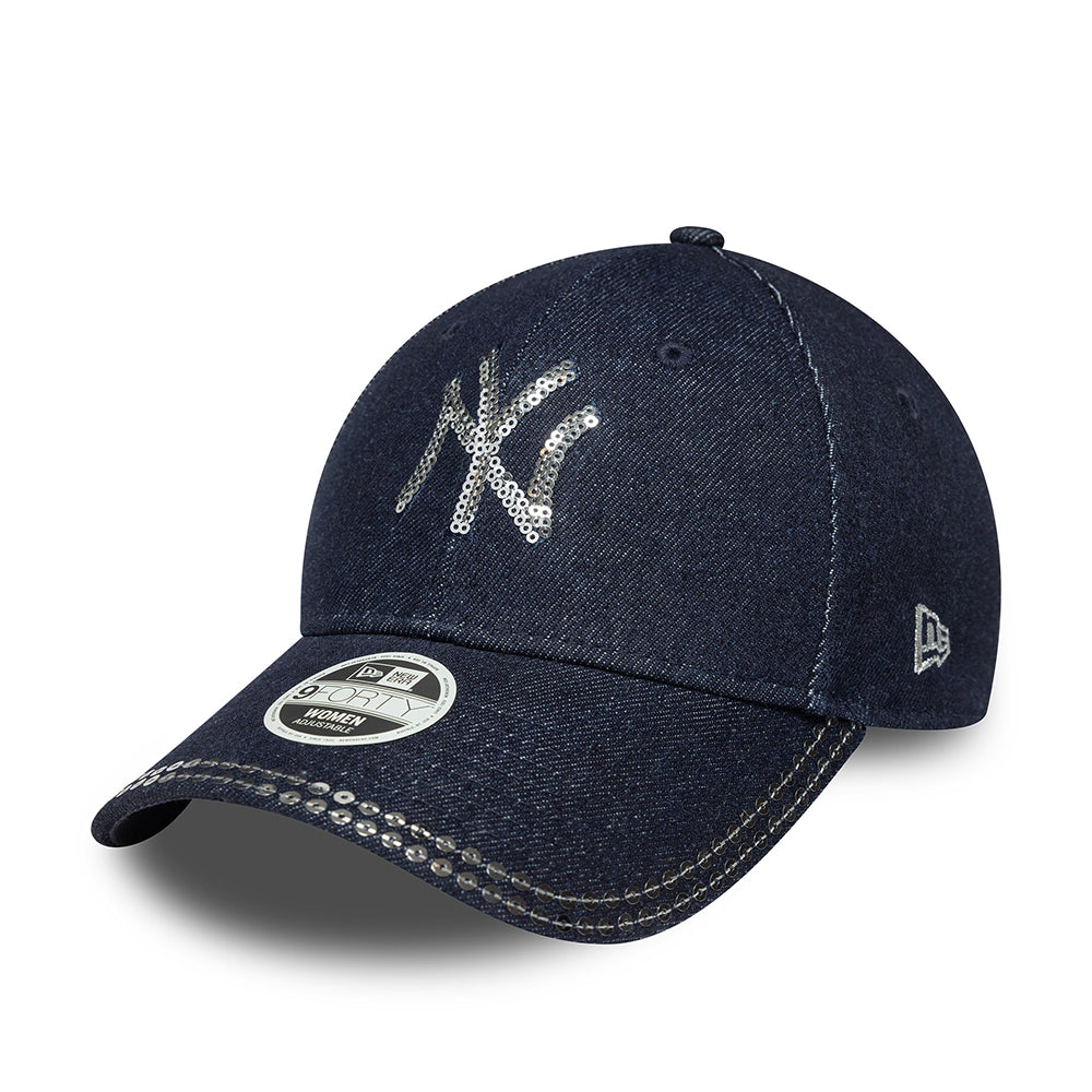 Casquette Femme 9FORTY MLB Sequin Denim New York Yankees bleu foncé NEW ERA