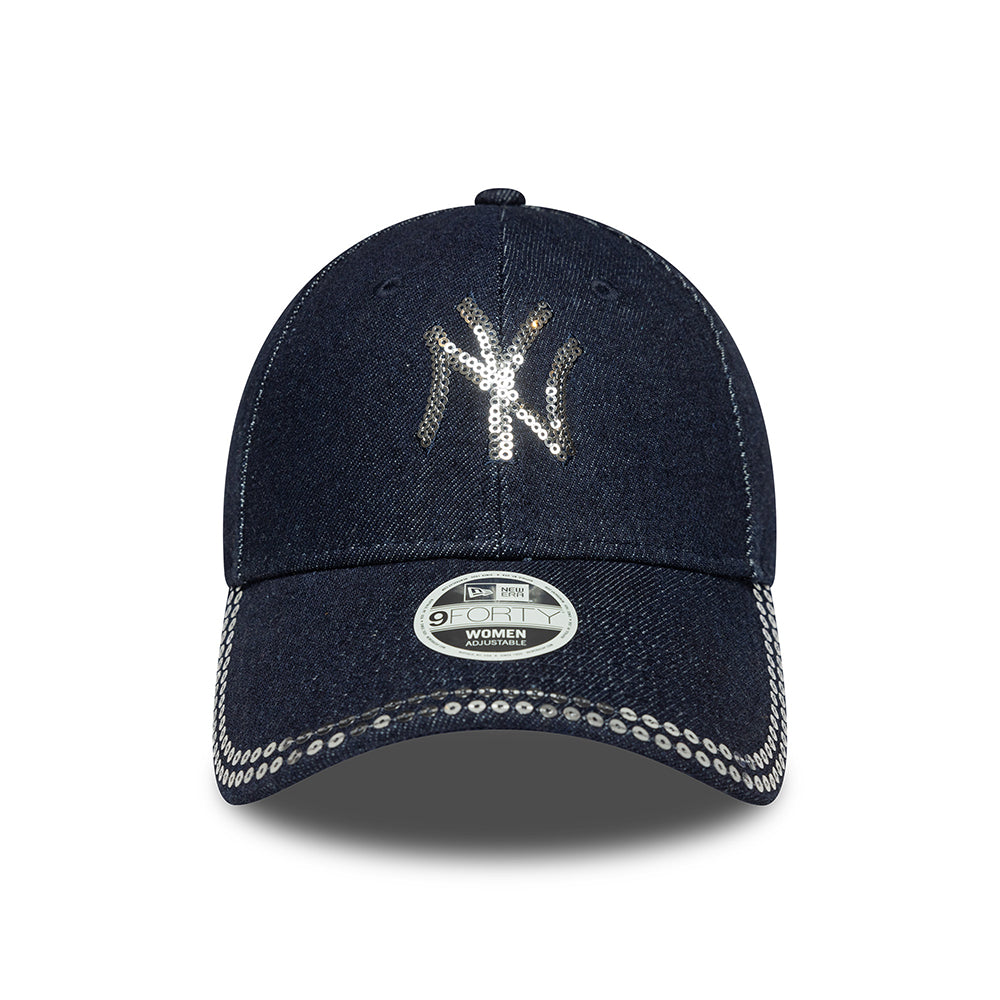 Casquette Femme 9FORTY MLB Sequin Denim New York Yankees bleu foncé NEW ERA