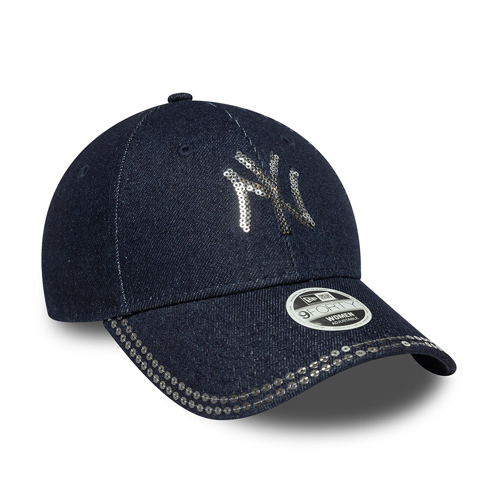 Casquette Femme 9FORTY MLB Sequin Denim New York Yankees bleu foncé NEW ERA