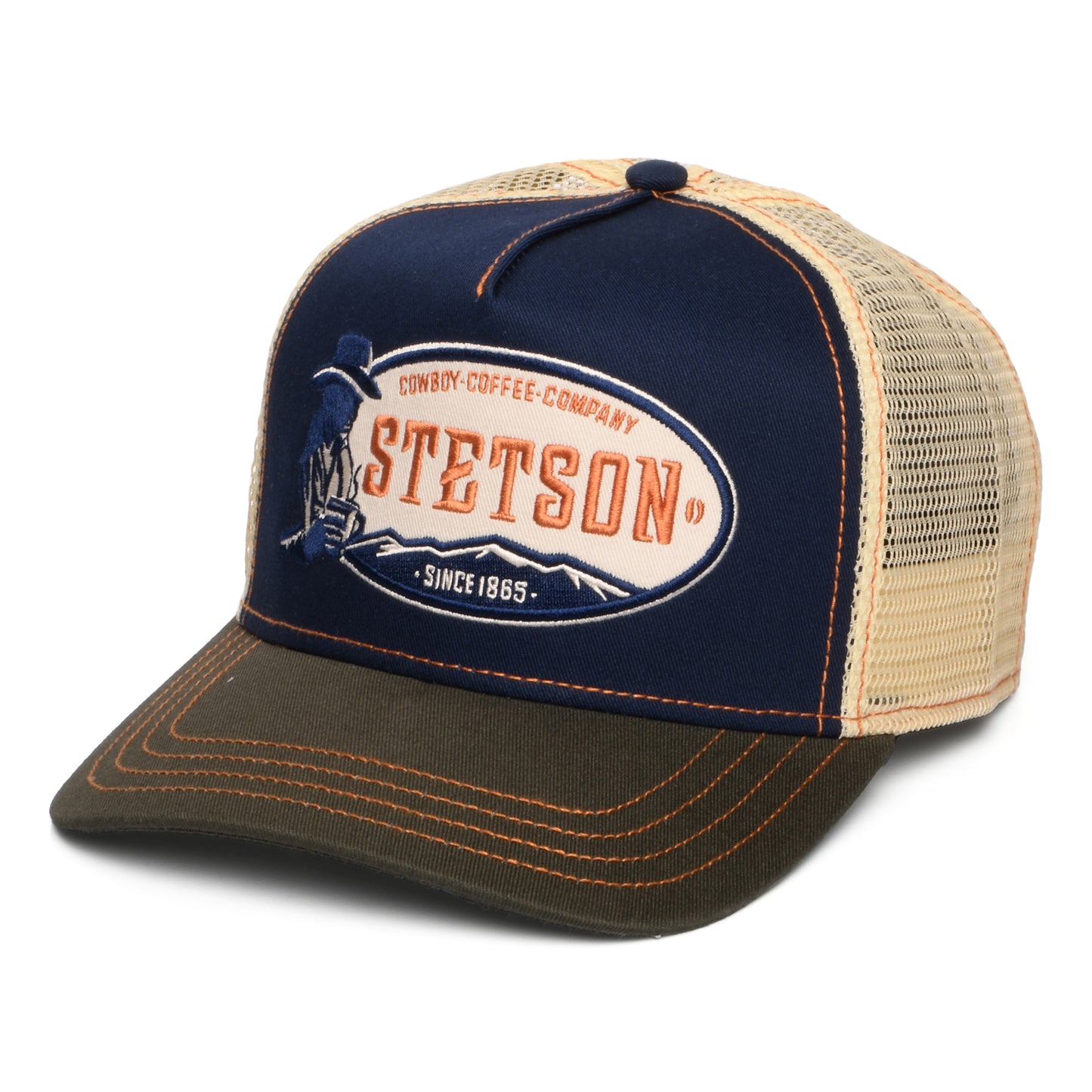 Casquette Trucker Cowboy Coffee bleu marine-olive-blanc cassé STETSON