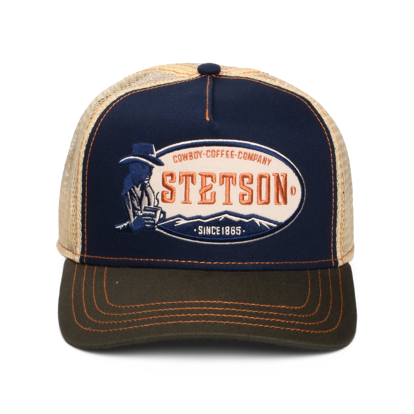 Casquette Trucker Cowboy Coffee bleu marine-olive-blanc cassé STETSON