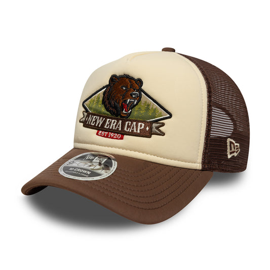 Casquette Trucker A-Frame 9FORTY M-Crown NE Graphic crème-chocolat NEW ERA