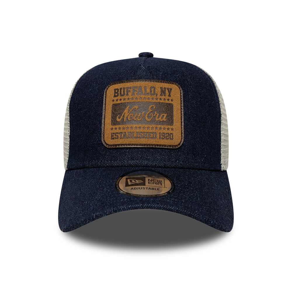 Casquette Trucker A-Frame 9FORTY Patch Denim bleu foncé NEW ERA