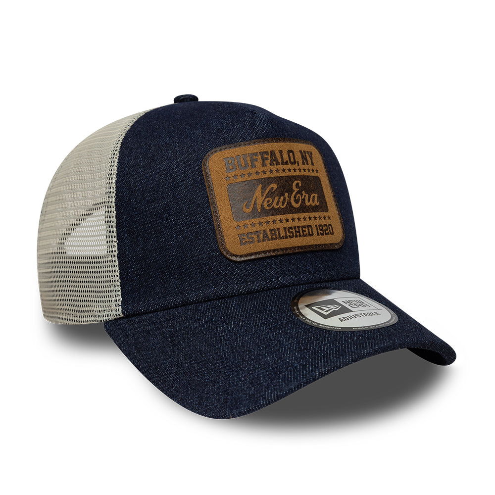 Casquette Trucker A-Frame 9FORTY Patch Denim bleu foncé NEW ERA