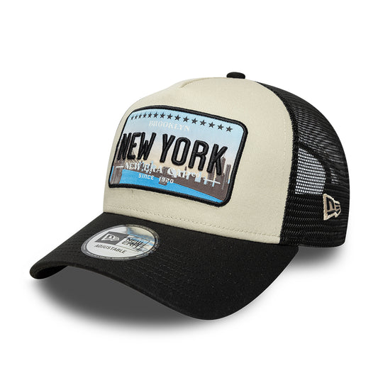 Casquette Trucker A-Frame 9FORTY License Plate New York beige-noir NEW ERA