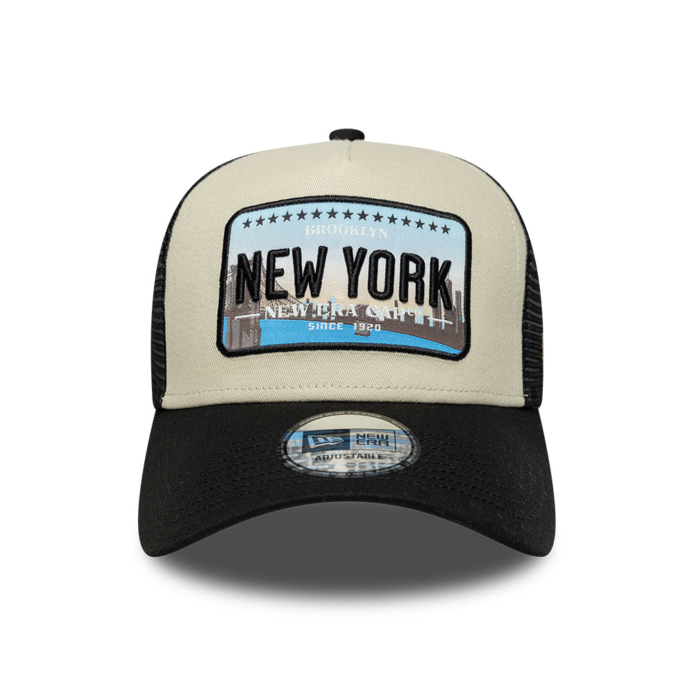 Casquette Trucker A-Frame 9FORTY License Plate New York beige-noir NEW ERA