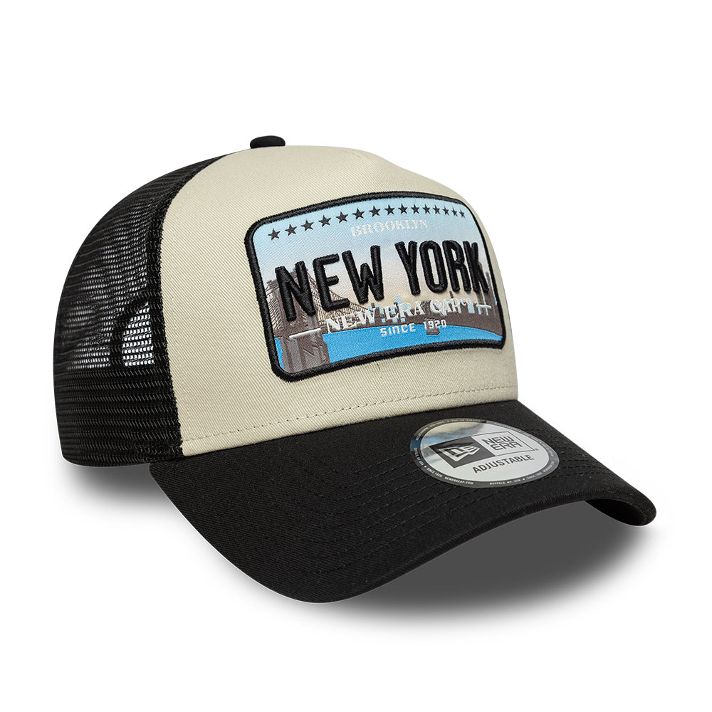 Casquette Trucker A-Frame 9FORTY License Plate New York beige-noir NEW ERA