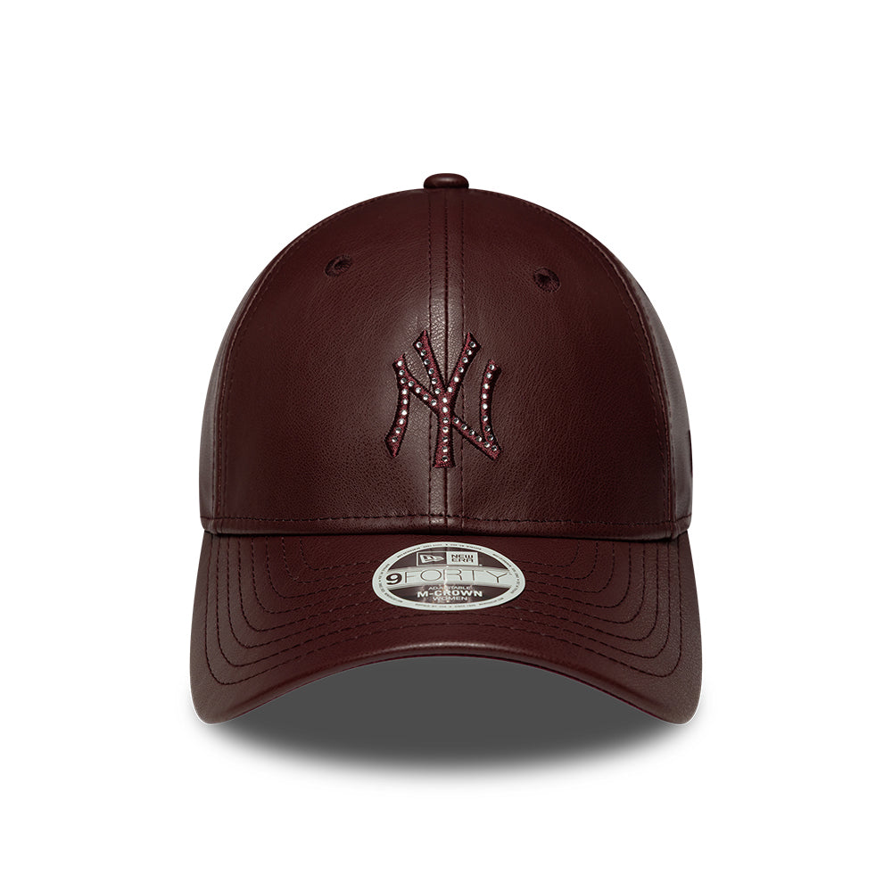 Casquette Femme 9FORTY M-Crown MLB Diamante PU New York Yankees bordeaux NEW ERA