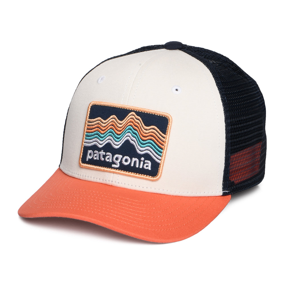 Casquette Trucker Enfant en Coton Bio Ridge Rise Stripe blanc-corail-bleu marine PATAGONIA