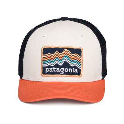 Casquette Trucker Enfant en Coton Bio Ridge Rise Stripe blanc-corail-bleu marine PATAGONIA