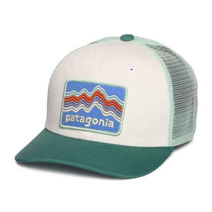 Casquette Trucker Enfant en Coton Bio Ridge Rise Stripe blanc-vert aqua PATAGONIA