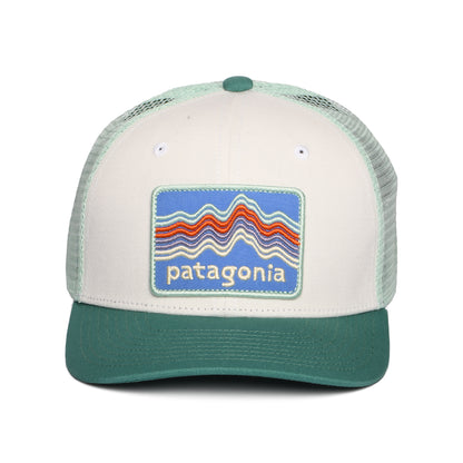 Casquette Trucker Enfant en Coton Bio Ridge Rise Stripe blanc-vert aqua PATAGONIA