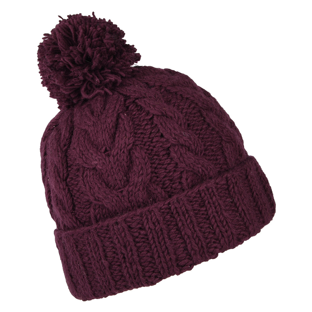 Bonnet à Pompon à Torsades à Revers groseille KUSAN