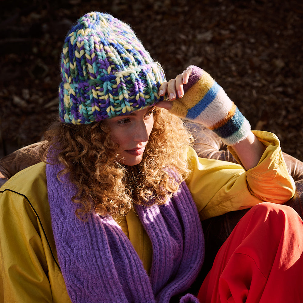 Bonnet Maille Teinte Par Sections Recyclé Miterra violette-citron vert BARTS