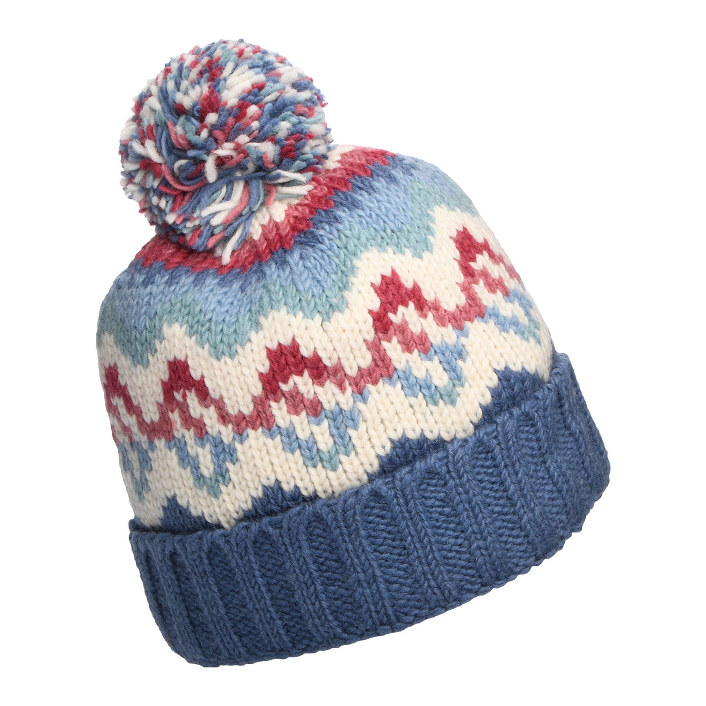 Bonnet à Pompon et à Revers Vague bleu denim-crème KUSAN