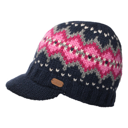 Bonnet à Visière Fair Isle Brooklyn bleu marine-rose KUSAN