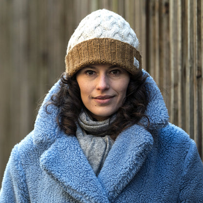 Bonnet à Revers et à Torsades Bicolore crème-toffee KUSAN