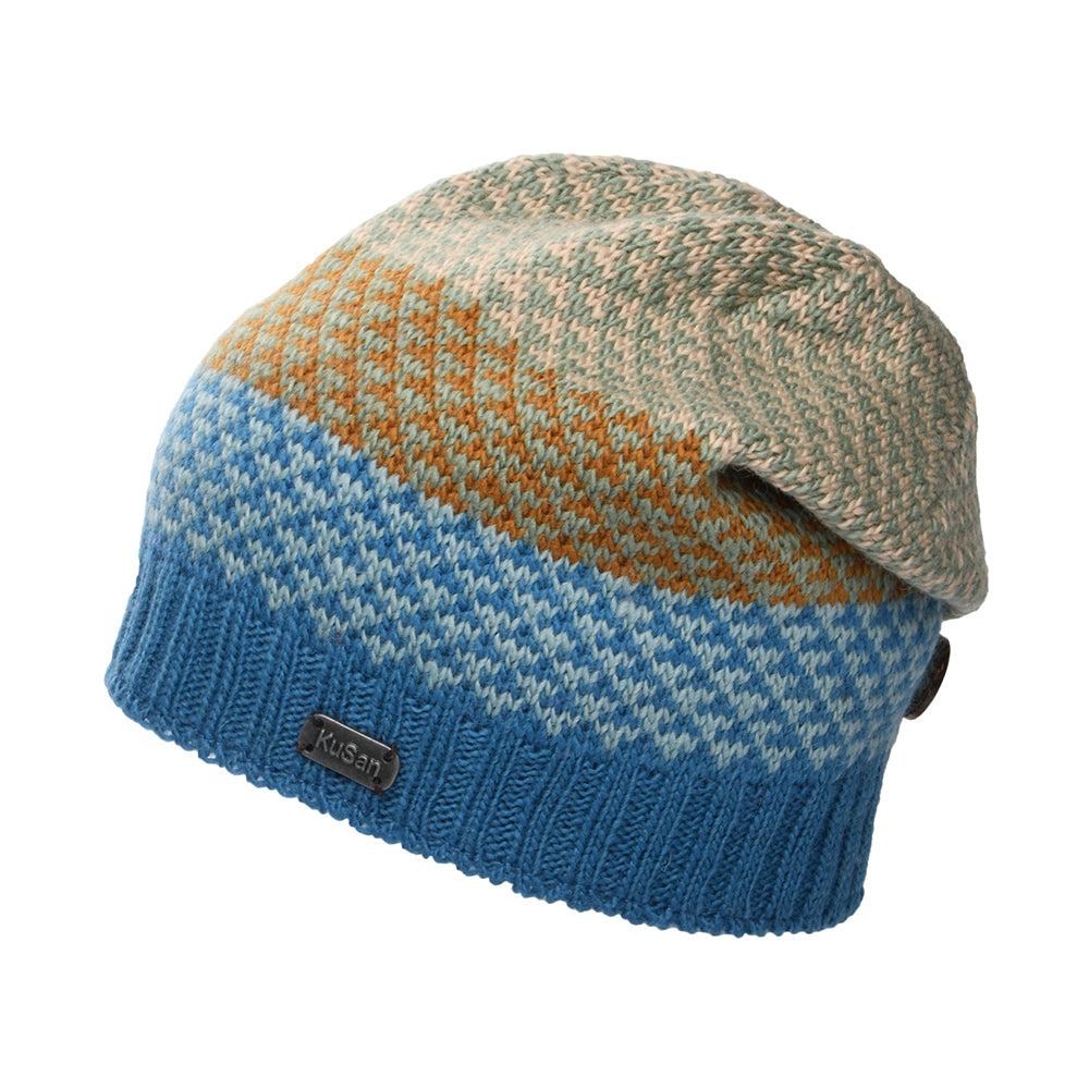 Bonnet Boutonné Jacquard bleu-crème KUSAN